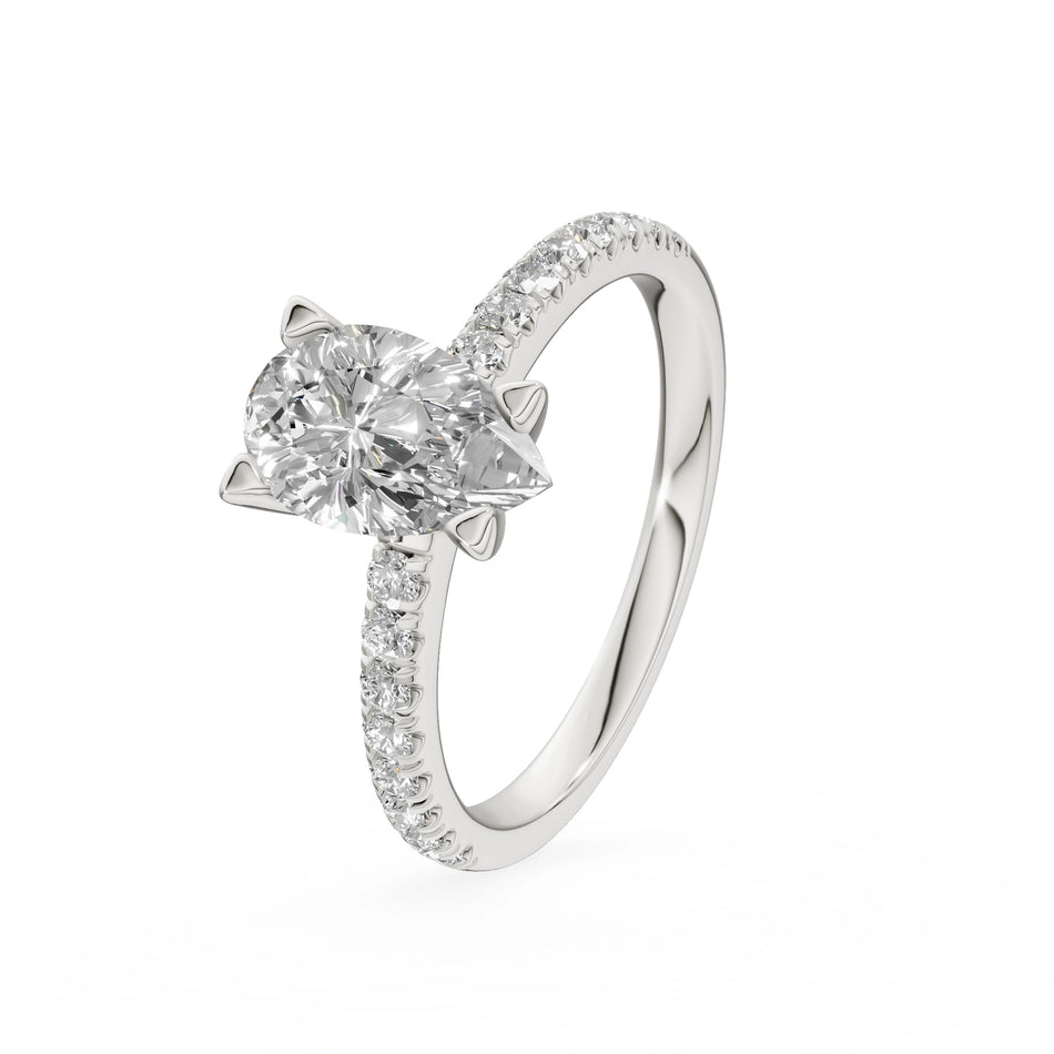 White Gold 14K (585) Engagement Ring - Gremari Seven Solis with 1,00ct Lab Grown Diamond, Pear Cut