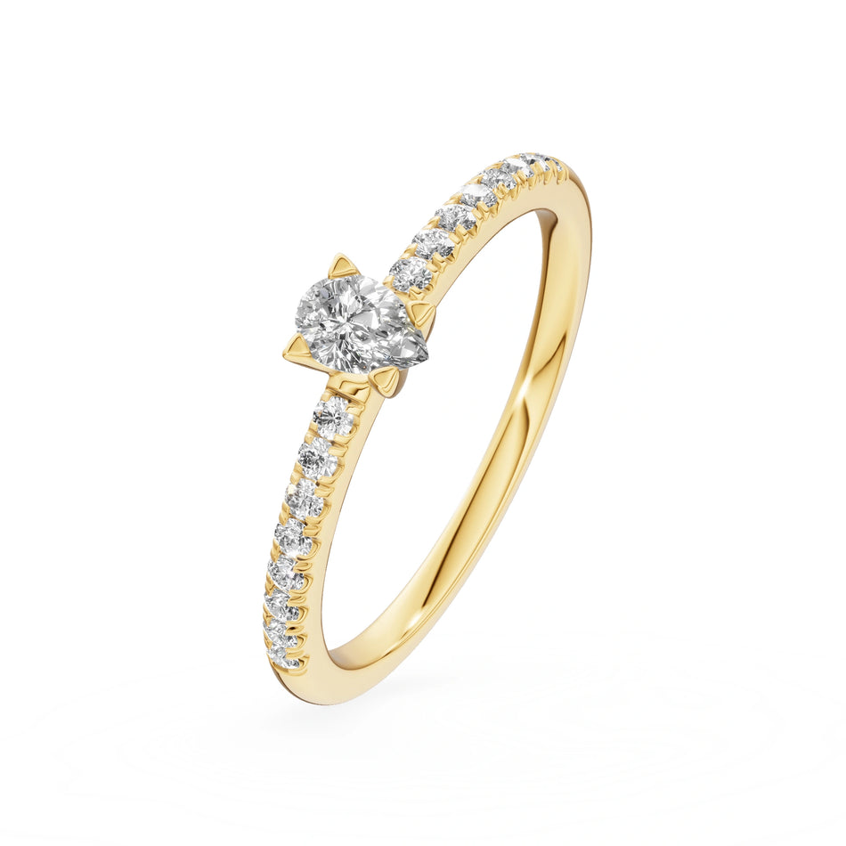 Gremari Seven Solis zásnubní prsten ze žlutého zlata s 0,15 ct lab-grown diamantem – Pear