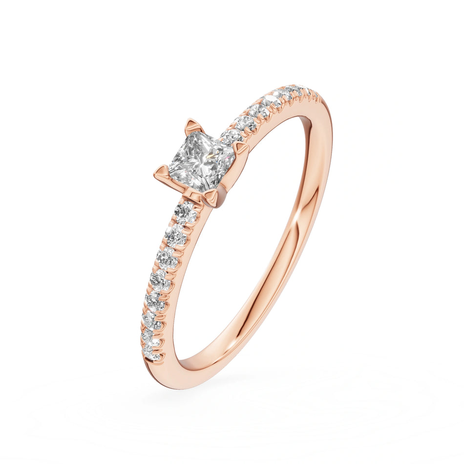 Rose Gold 14K (585) Engagement Ring - Gremari Seven Solis with 0,15ct Lab Grown Diamond, Princess Cut