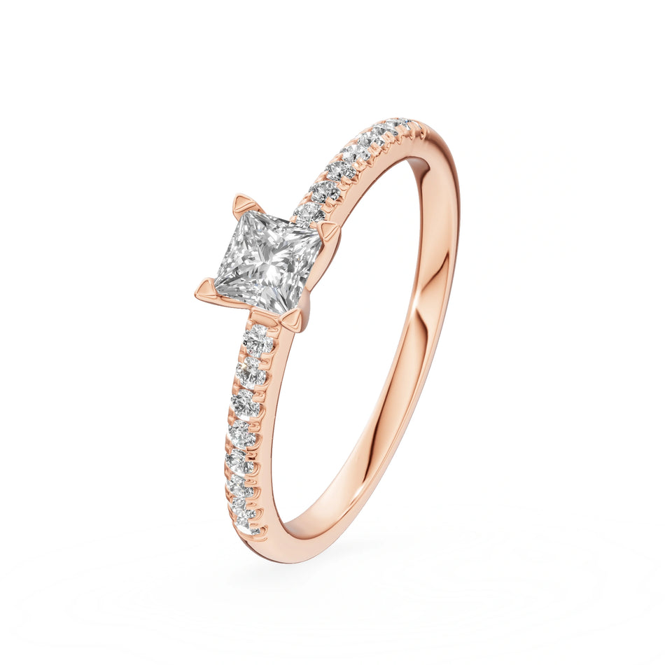 Rose Gold 14K (585) Engagement Ring - Gremari Seven Solis with 0,30ct Lab Grown Diamond, Princess Cut