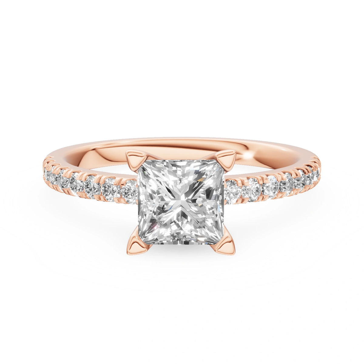 Rose Gold 14K (585) Engagement Ring - Gremari Seven Solis with 1,00ct Lab Grown Diamond, Princess Cut
