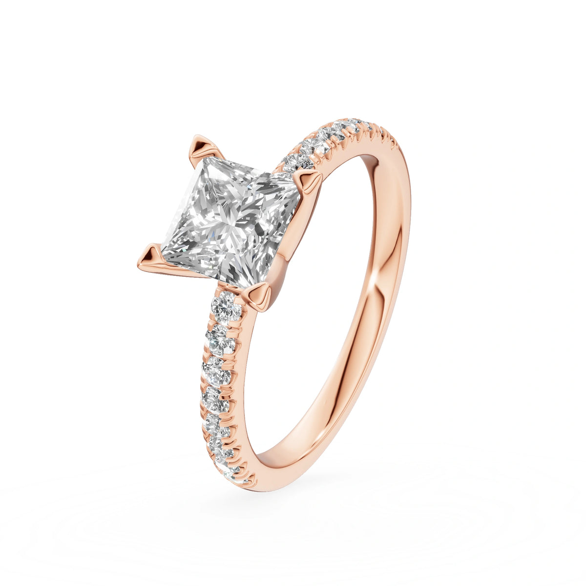 Rose Gold 14K (585) Engagement Ring - Gremari Seven Solis with 1,00ct Lab Grown Diamond, Princess Cut