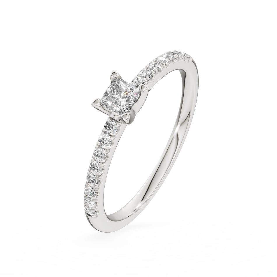 White Gold 14K (585) Engagement Ring - Gremari Seven Solis with 0,15ct Lab Grown Diamond, Princess Cut