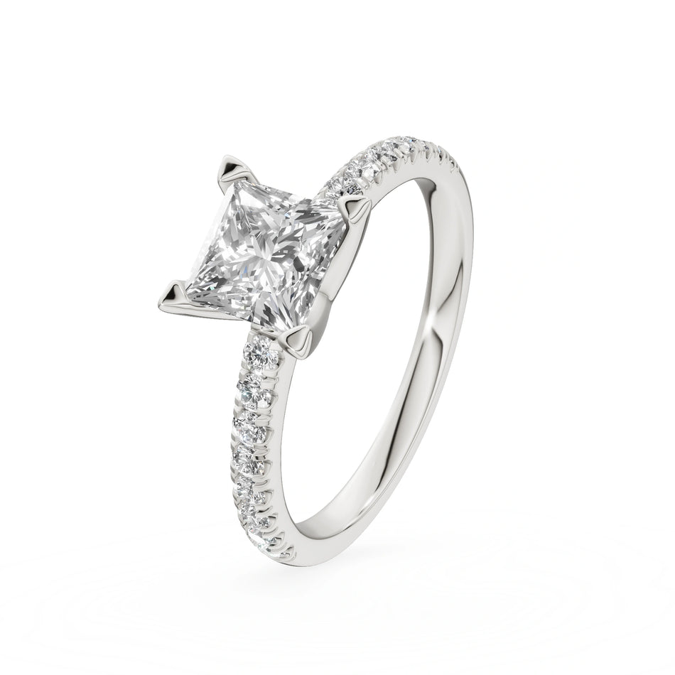 White Gold 14K (585) Engagement Ring - Gremari Seven Solis with 1,00ct Lab Grown Diamond, Princess Cut