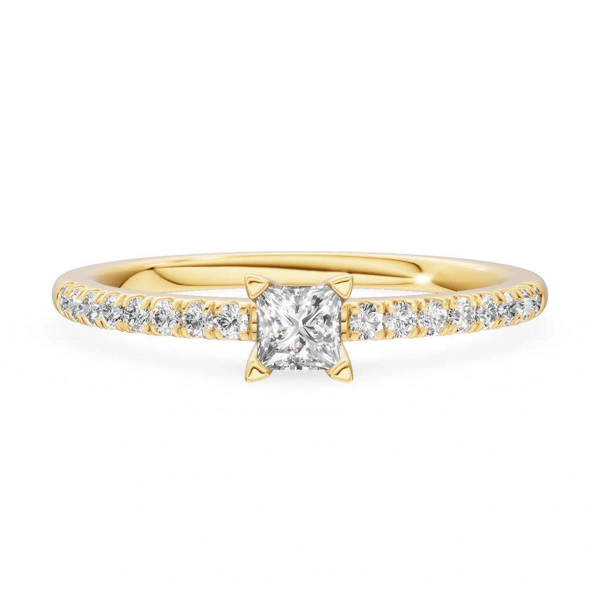 Yellow Gold 14K (585) Engagement Ring - Gremari Seven Solis with 0,15ct Lab Grown Diamond, Princess Cut