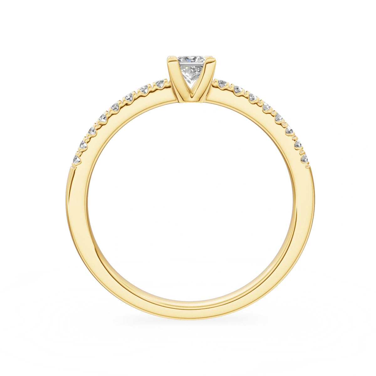 Yellow Gold 14K (585) Engagement Ring - Gremari Seven Solis with 0,15ct Lab Grown Diamond, Princess Cut