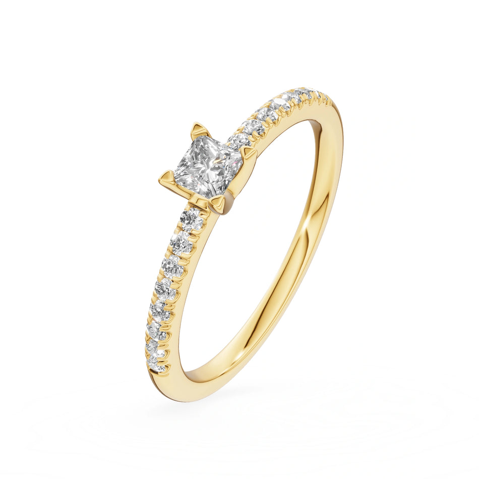 Yellow Gold 14K (585) Engagement Ring - Gremari Seven Solis with 0,15ct Lab Grown Diamond, Princess Cut