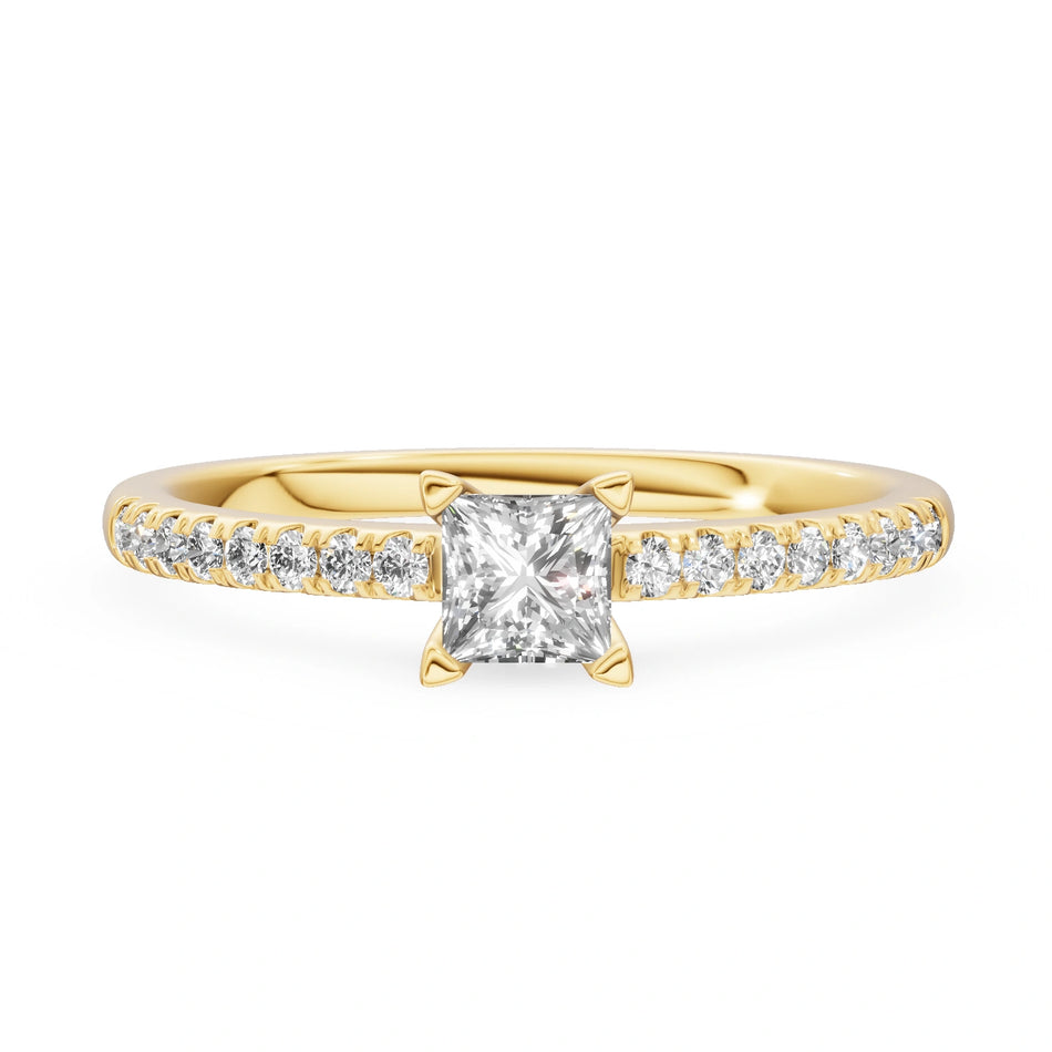 Yellow Gold 14K (585) Engagement Ring - Gremari Seven Solis with 0,30ct Lab Grown Diamond, Princess Cut