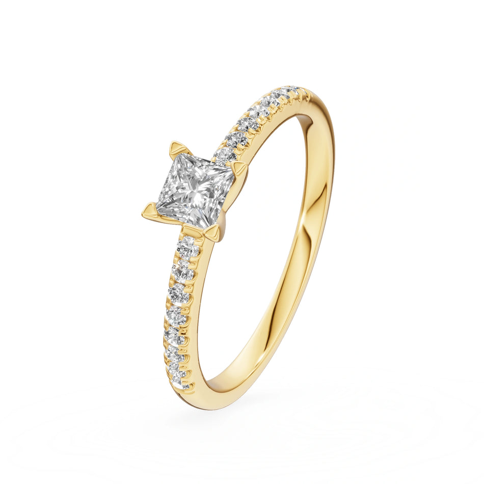 Yellow Gold 14K (585) Engagement Ring - Gremari Seven Solis with 0,30ct Lab Grown Diamond, Princess Cut
