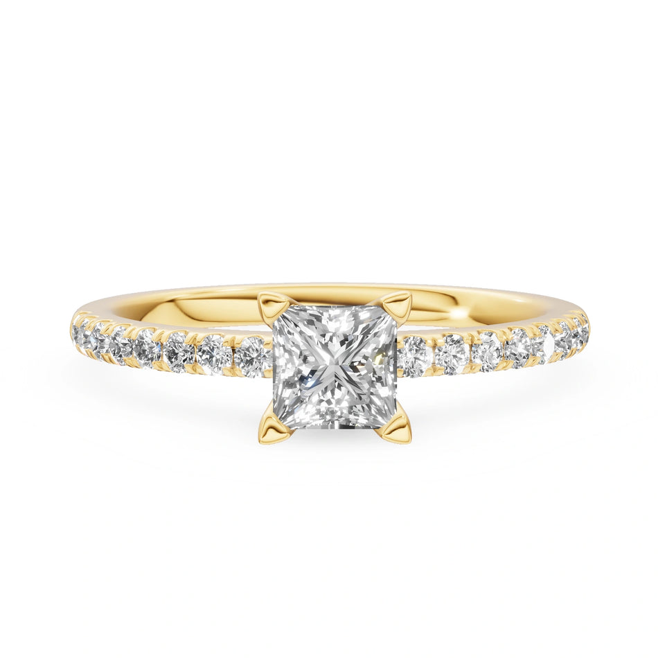 Yellow Gold 14K (585) Engagement Ring - Gremari Seven Solis with 0,50ct Lab Grown Diamond, Princess Cut