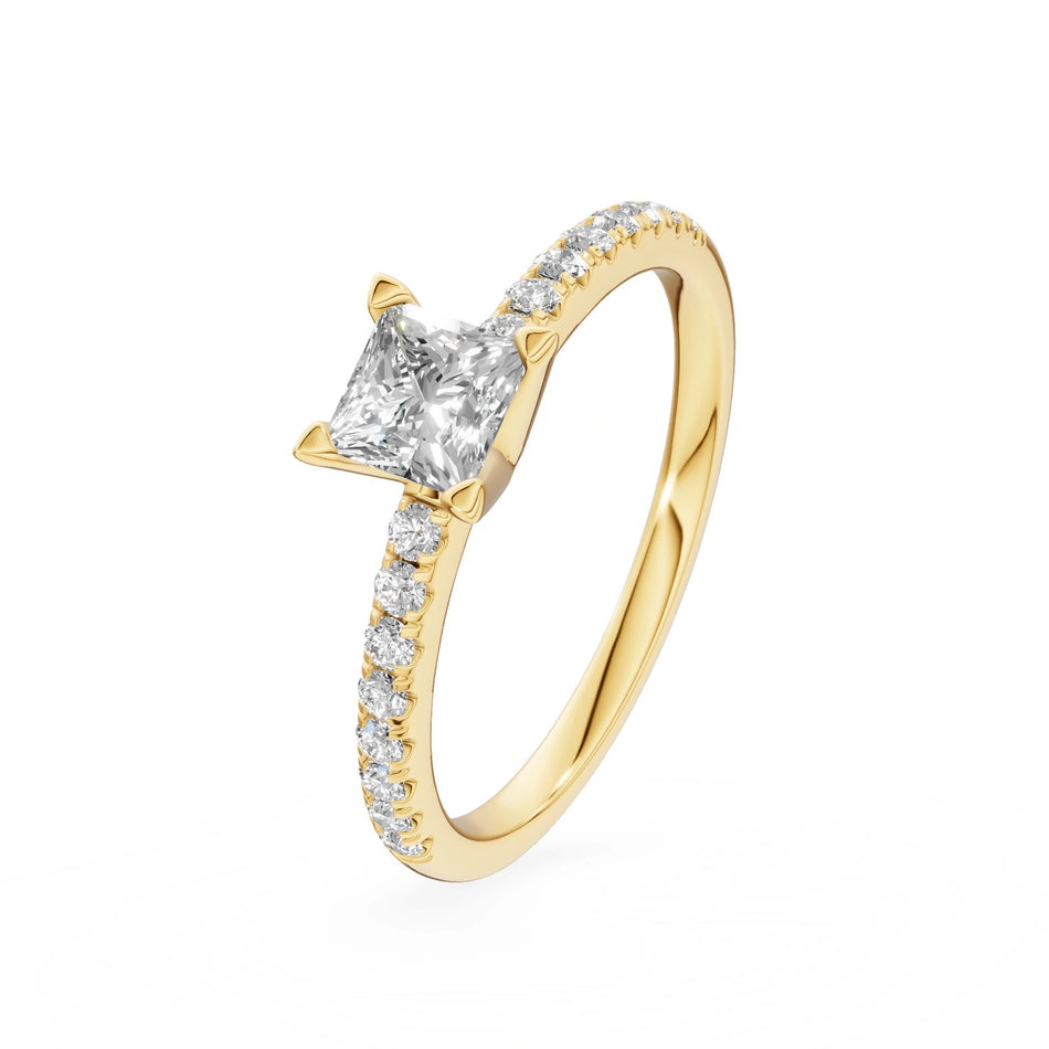 Yellow Gold 14K (585) Engagement Ring - Gremari Seven Solis with 0,50ct Lab Grown Diamond, Princess Cut