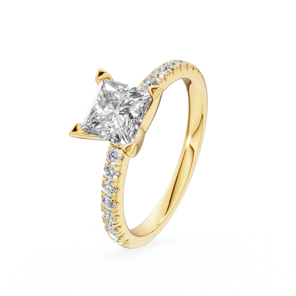 Yellow Gold 14K (585) Engagement Ring - Gremari Seven Solis with 1,00ct Lab Grown Diamond, Princess Cut
