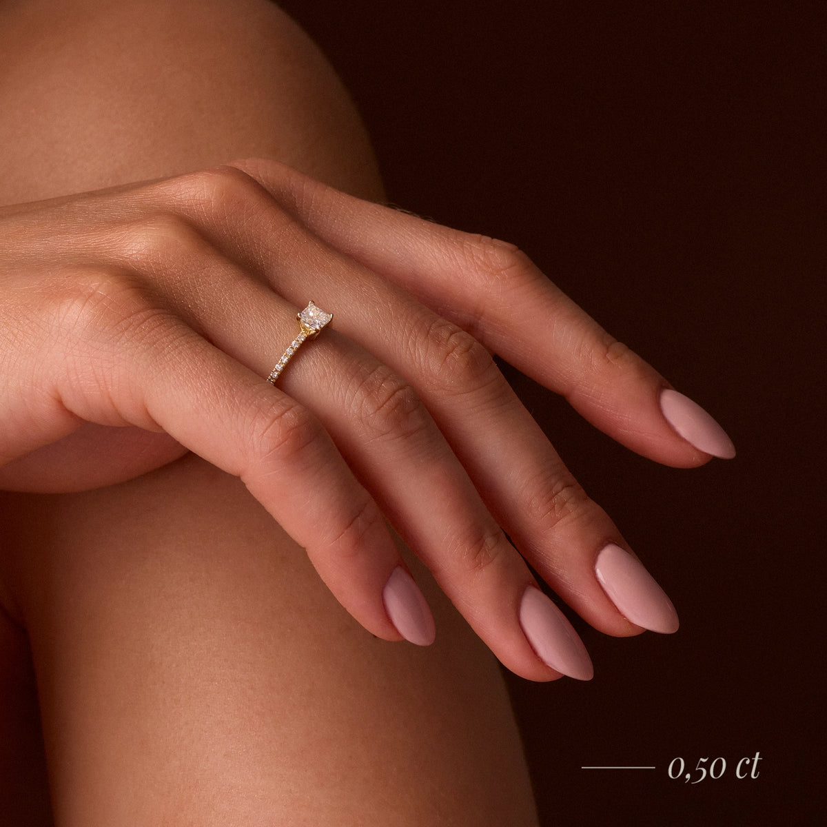 Rose Gold 14K (585) Engagement Ring - Gremari Seven Solis with 1,00ct Lab Grown Diamond, Princess Cut