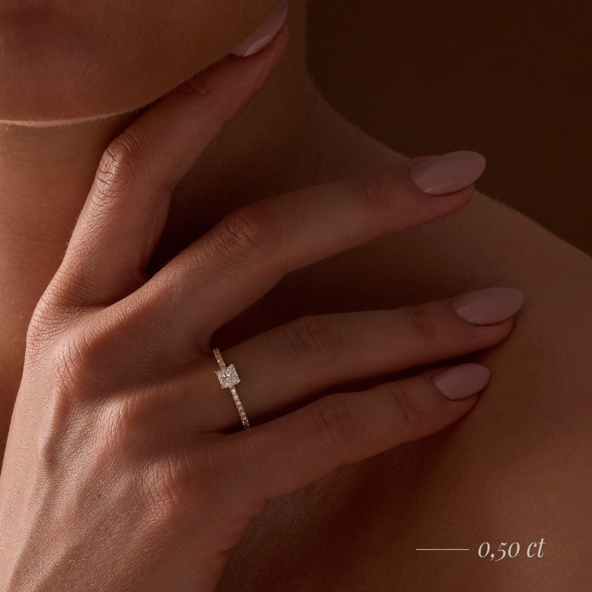 Rose Gold 14K (585) Engagement Ring - Gremari Seven Solis with 1,00ct Lab Grown Diamond, Princess Cut