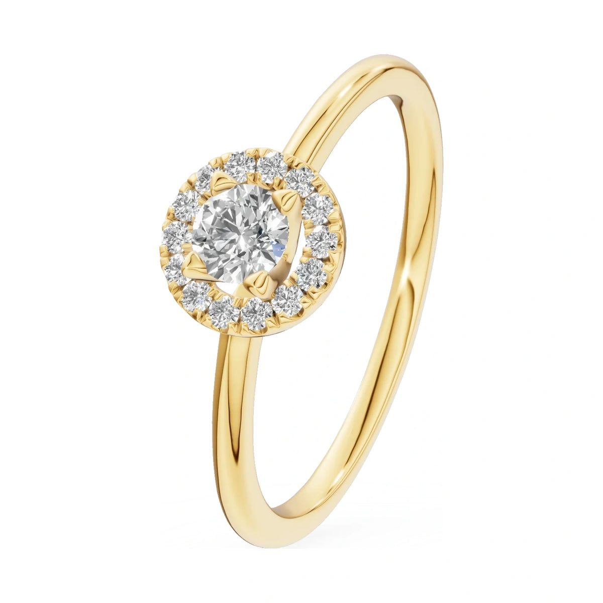 0.15 ct round-cut natural diamond GREMARI Seven Aura engagement ring in 14K yellow gold
