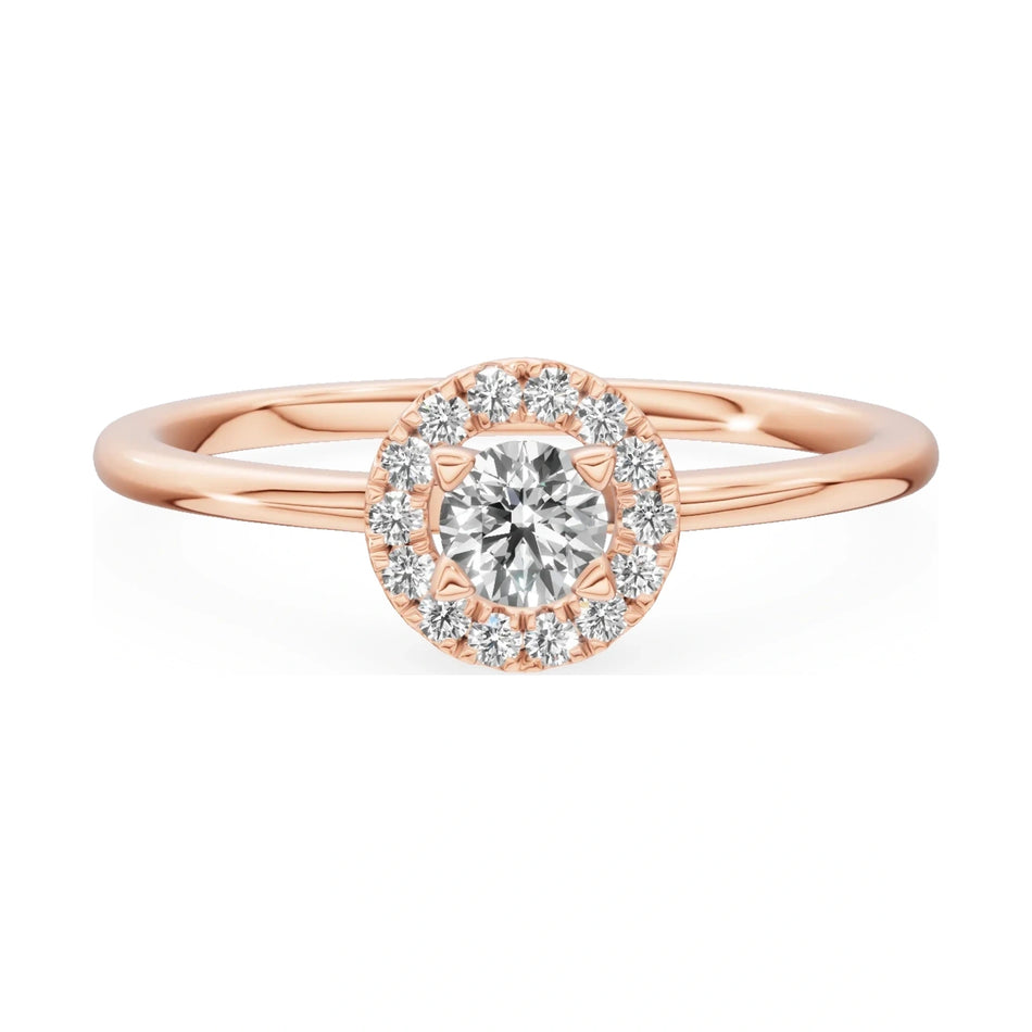 GREMARI Seven Aura 14K rose gold engagement ring with 0.15 ct round-cut natural diamond