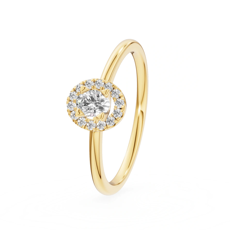 Yellow Gold 14K (585) Engagement Ring - Gremari Seven Aura with 0,15ct Lab Grown Diamond, Oval Cut