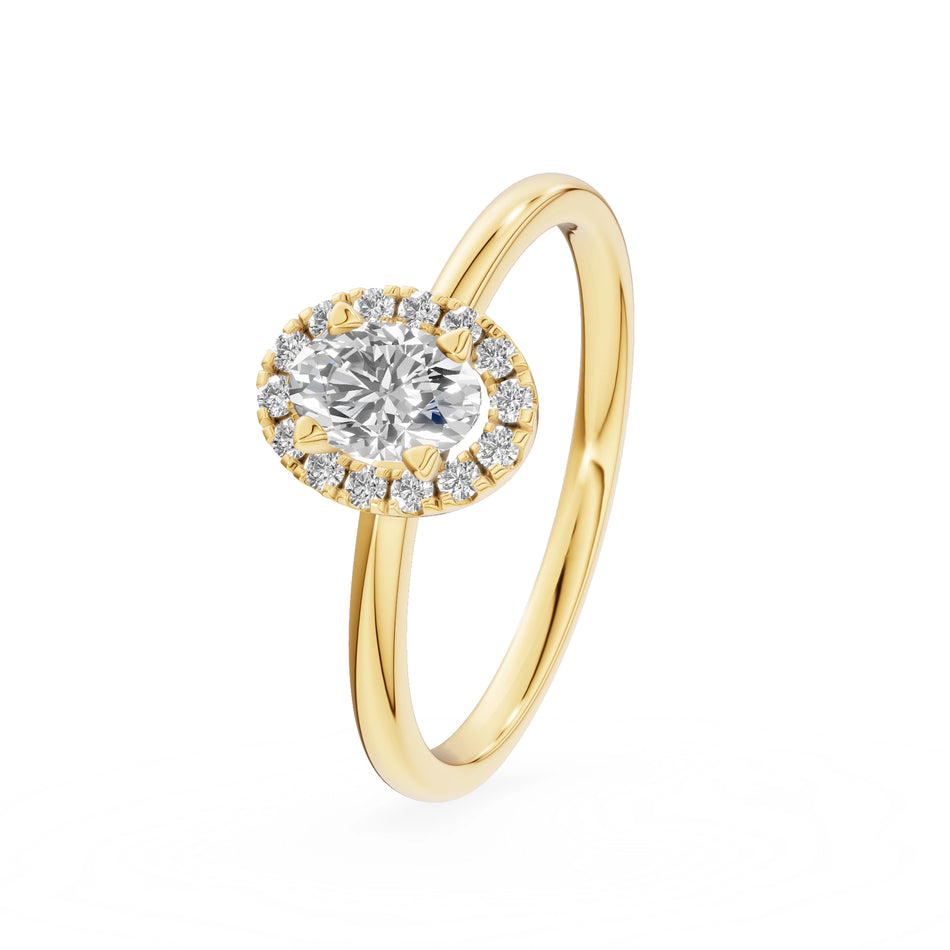 Yellow Gold 14K (585) Engagement Ring - Gremari Seven Aura with 0,30ct Lab Grown Diamond, Oval Cut