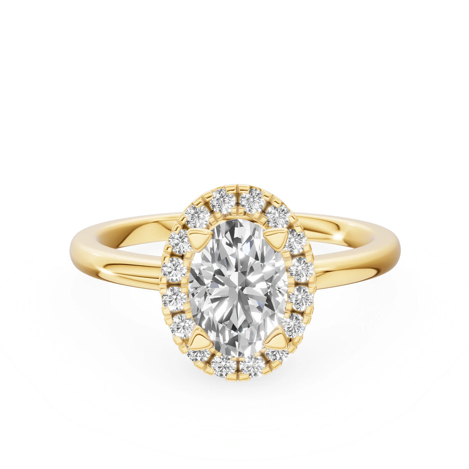 Yellow Gold 14K (585) Engagement Ring - Gremari Seven Aura with 1,00ct Lab Grown Diamond, Oval Cut