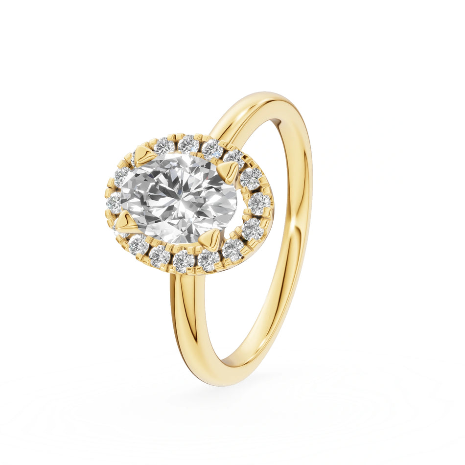 Yellow Gold 14K (585) Engagement Ring - Gremari Seven Aura with 1,00ct Lab Grown Diamond, Oval Cut