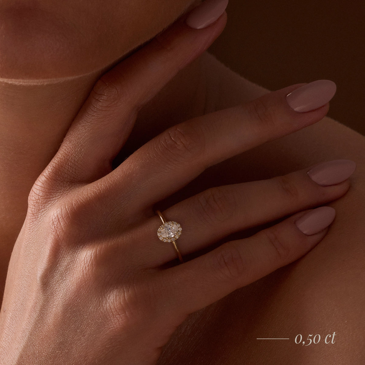 Rose Gold 14K (585) Engagement Ring - Gremari Seven Aura with 0,50ct Lab Grown Diamond, Oval Cut