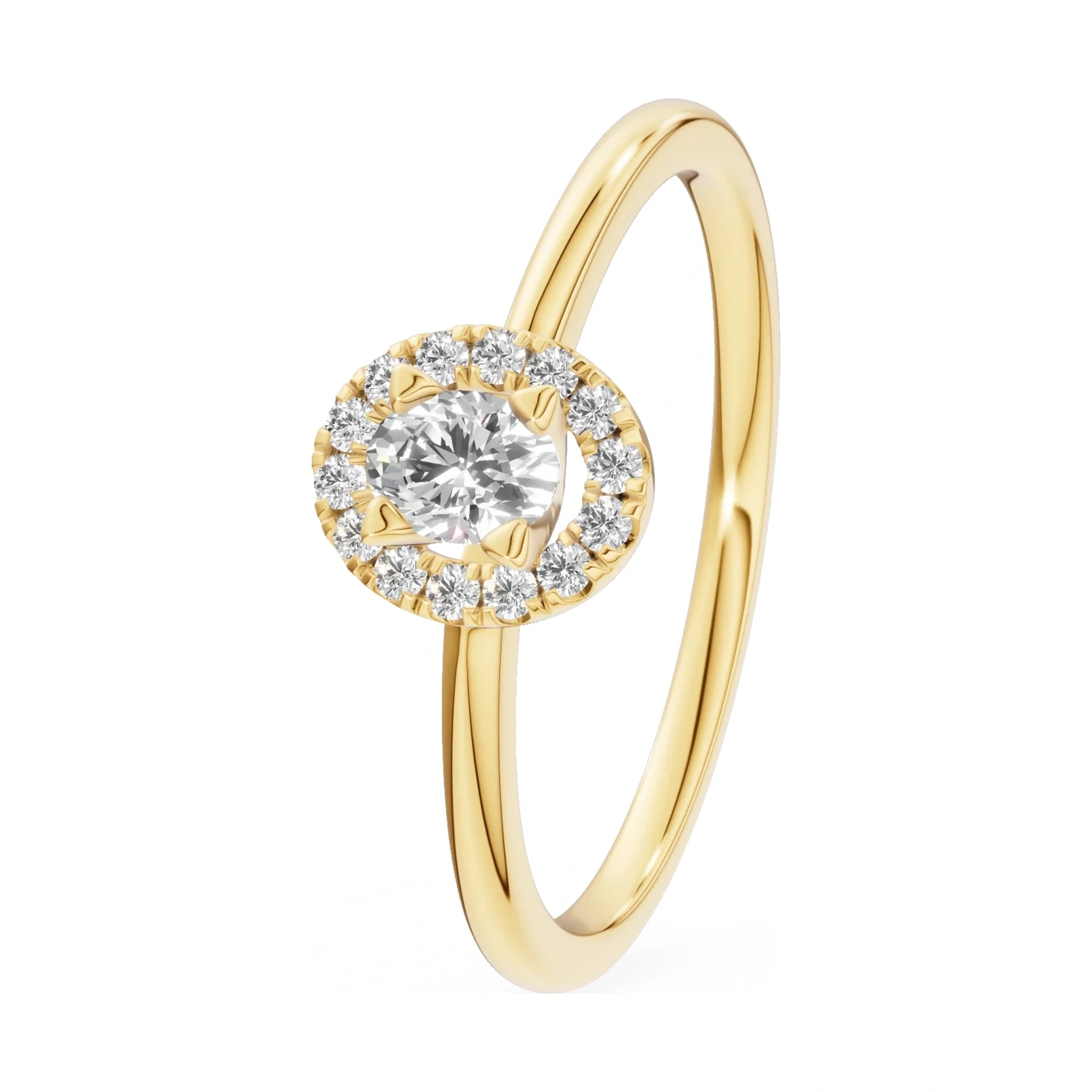 0.15 ct oval-cut natural diamond GREMARI Seven Aura engagement ring in 14K yellow gold