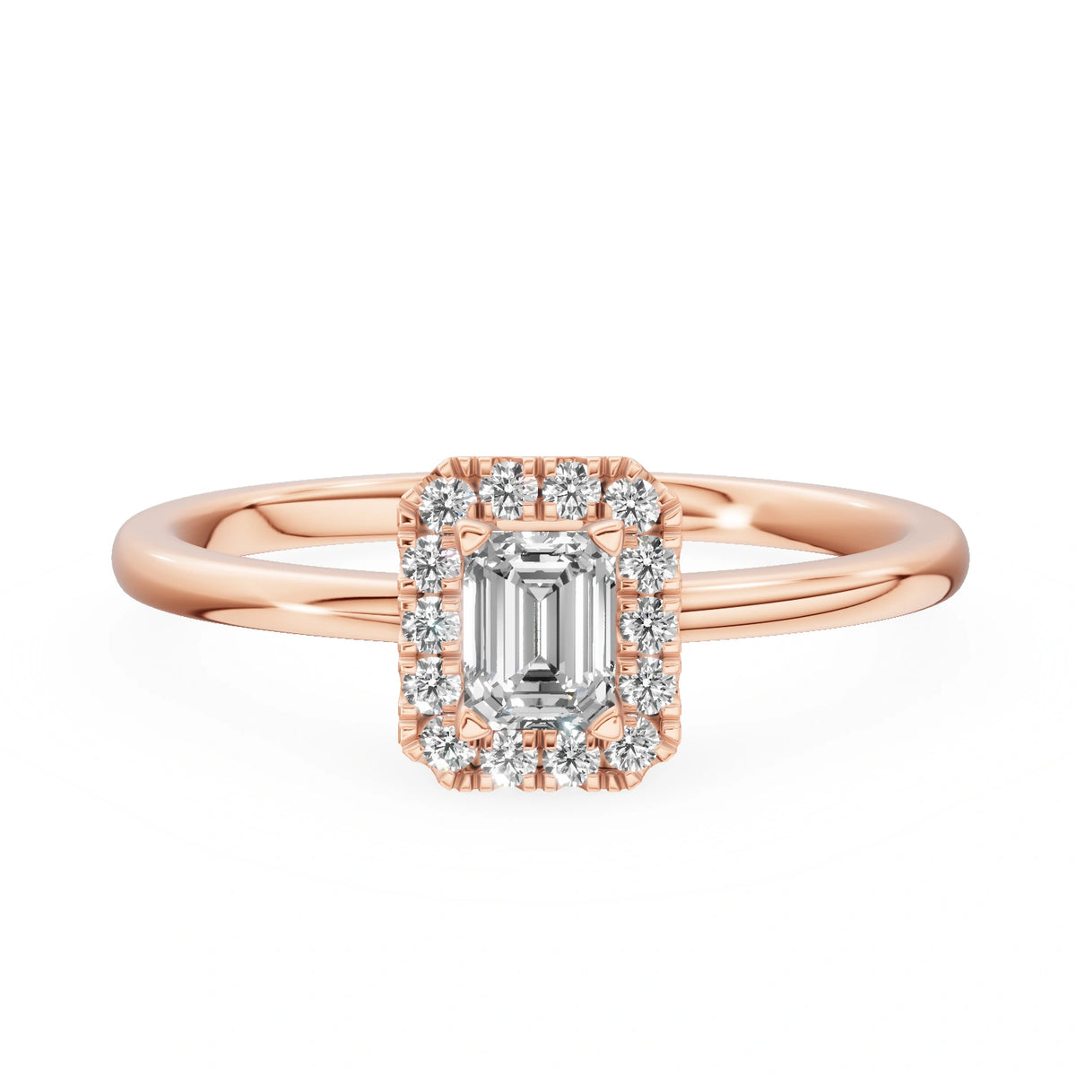 Rose Gold 14K (585) Engagement Ring - Gremari Seven Aura with 0,24ct Lab Grown Diamond, Emerald Cut