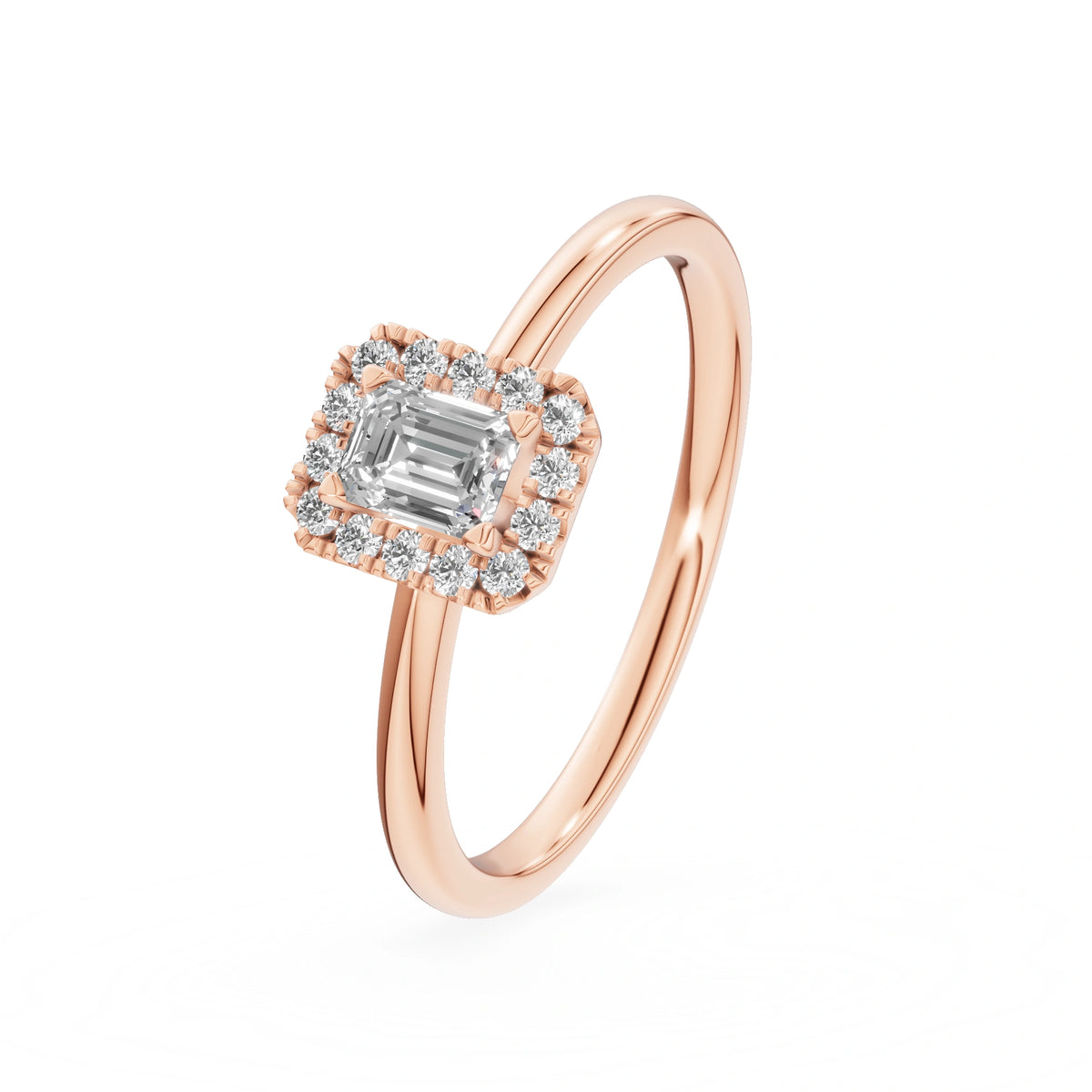 Rose Gold 14K (585) Engagement Ring - Gremari Seven Aura with 0,24ct Lab Grown Diamond, Emerald Cut