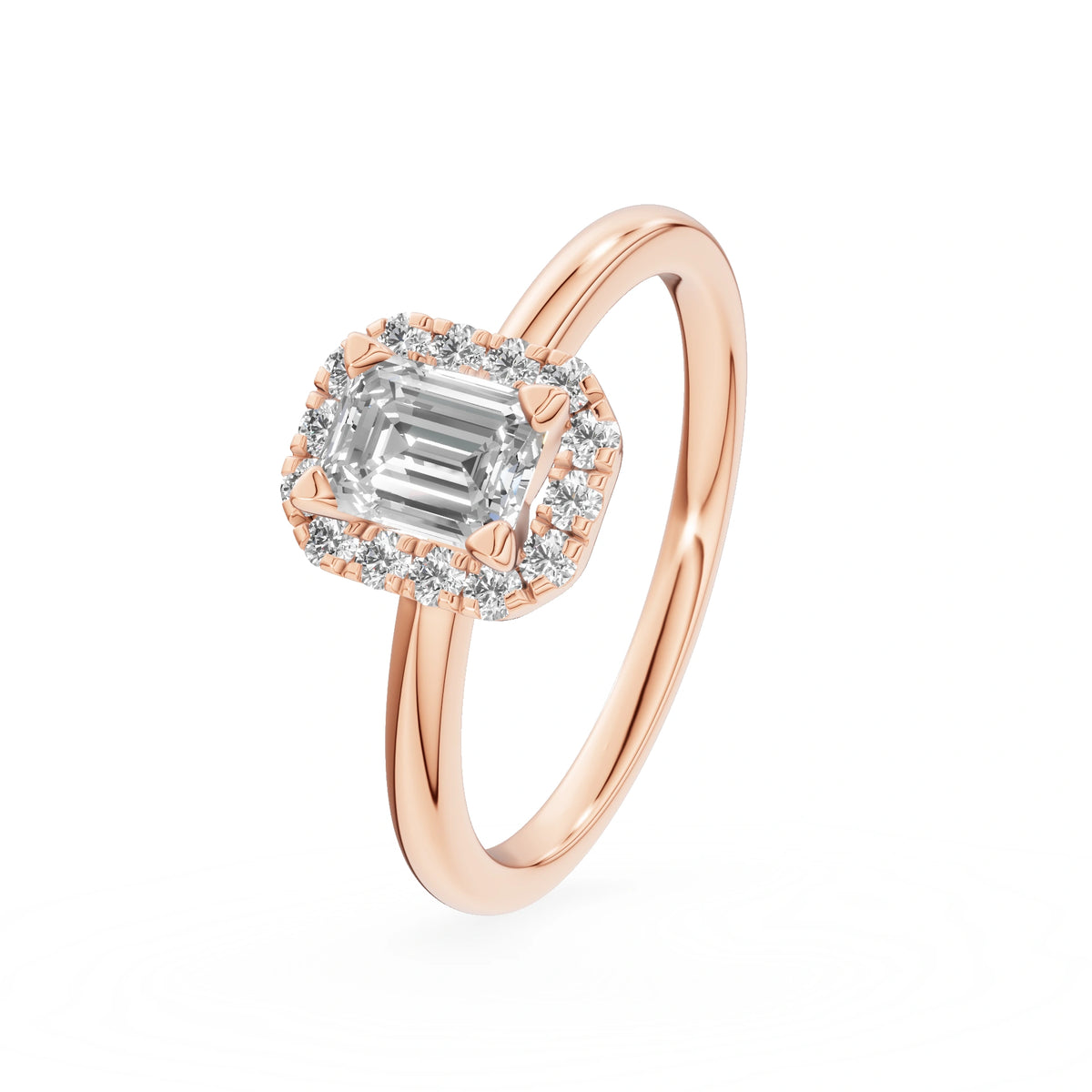 Rose Gold 14K (585) Engagement Ring - Gremari Seven Aura with 0,50ct Lab Grown Diamond, Emerald Cut