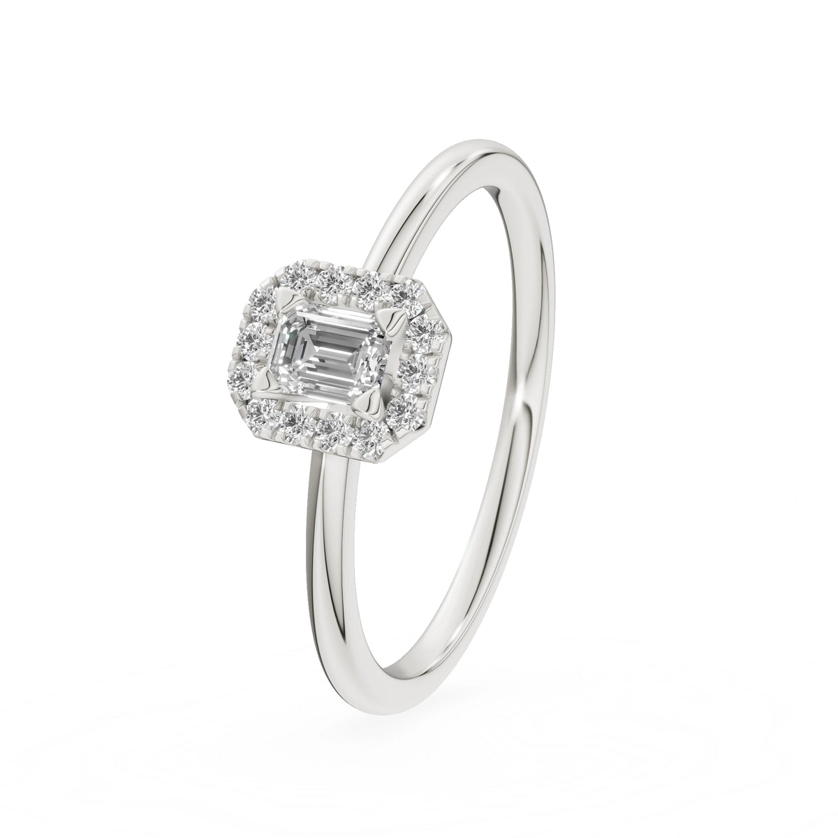 White Gold 14K (585) Engagement Ring - Gremari Seven Aura with 0,15ct Lab Grown Diamond, Emerald Cut