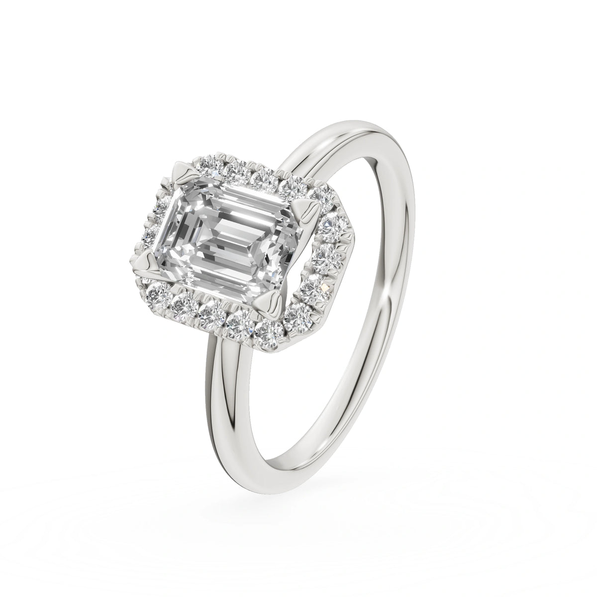 White Gold 14K (585) Engagement Ring - Gremari Seven Aura with 1,00ct Lab Grown Diamond, Emerald Cut