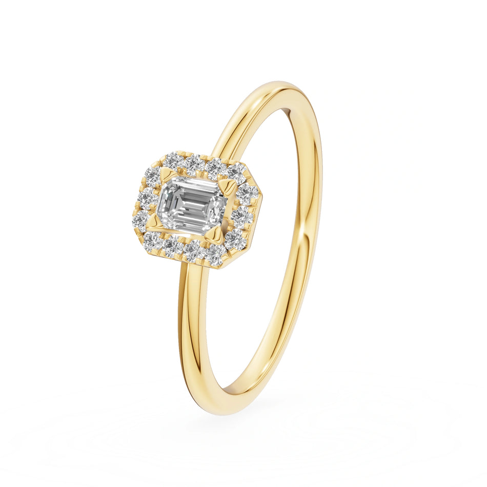 Yellow Gold 14K (585) Engagement Ring - Gremari Seven Aura with 0,15ct Lab Grown Diamond, Emerald Cut