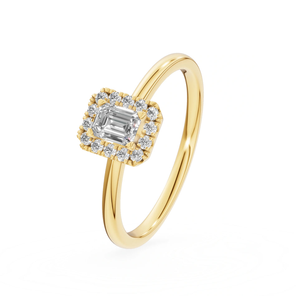 Yellow Gold 14K (585) Engagement Ring - Gremari Seven Aura with 0,24ct Lab Grown Diamond, Emerald Cut