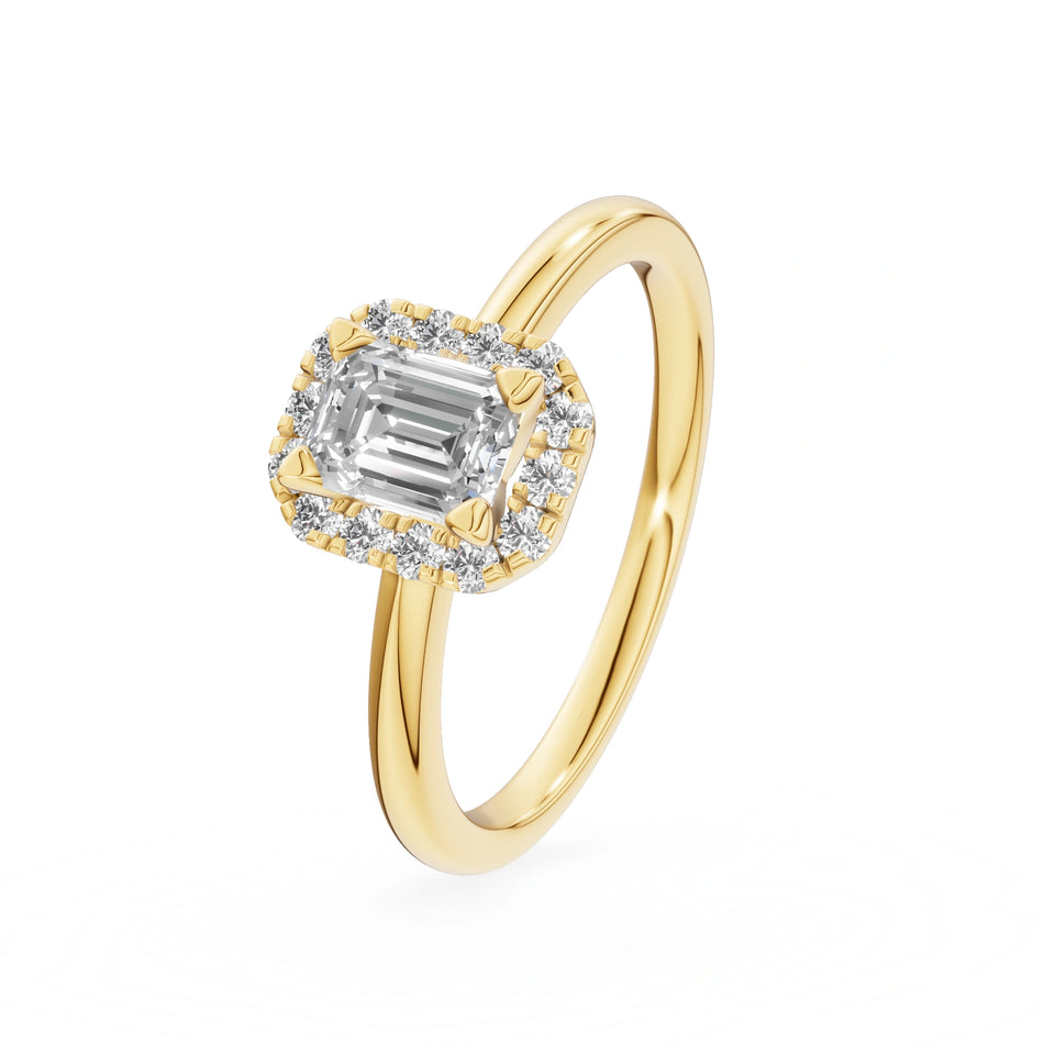 Yellow Gold 14K (585) Engagement Ring - Gremari Seven Aura with 0,50ct Lab Grown Diamond, Emerald Cut