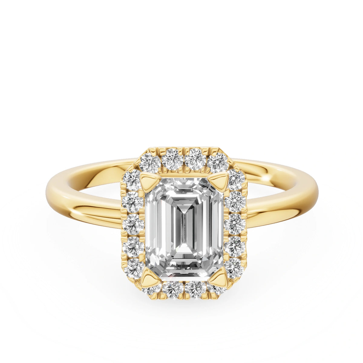 Yellow Gold 14K (585) Engagement Ring - Gremari Seven Aura with 1,00ct Lab Grown Diamond, Emerald Cut