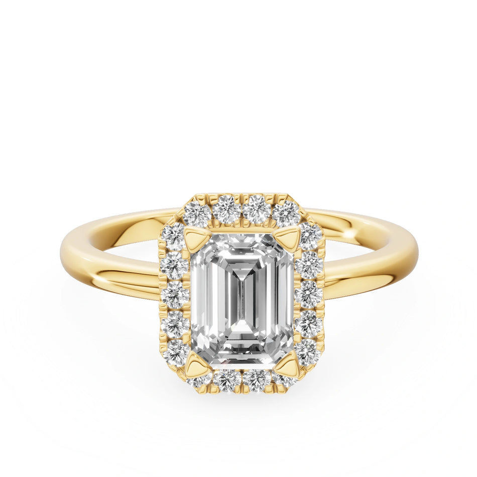 Yellow Gold 14K (585) Engagement Ring - Gremari Seven Aura with 1,00ct Lab Grown Diamond, Emerald Cut