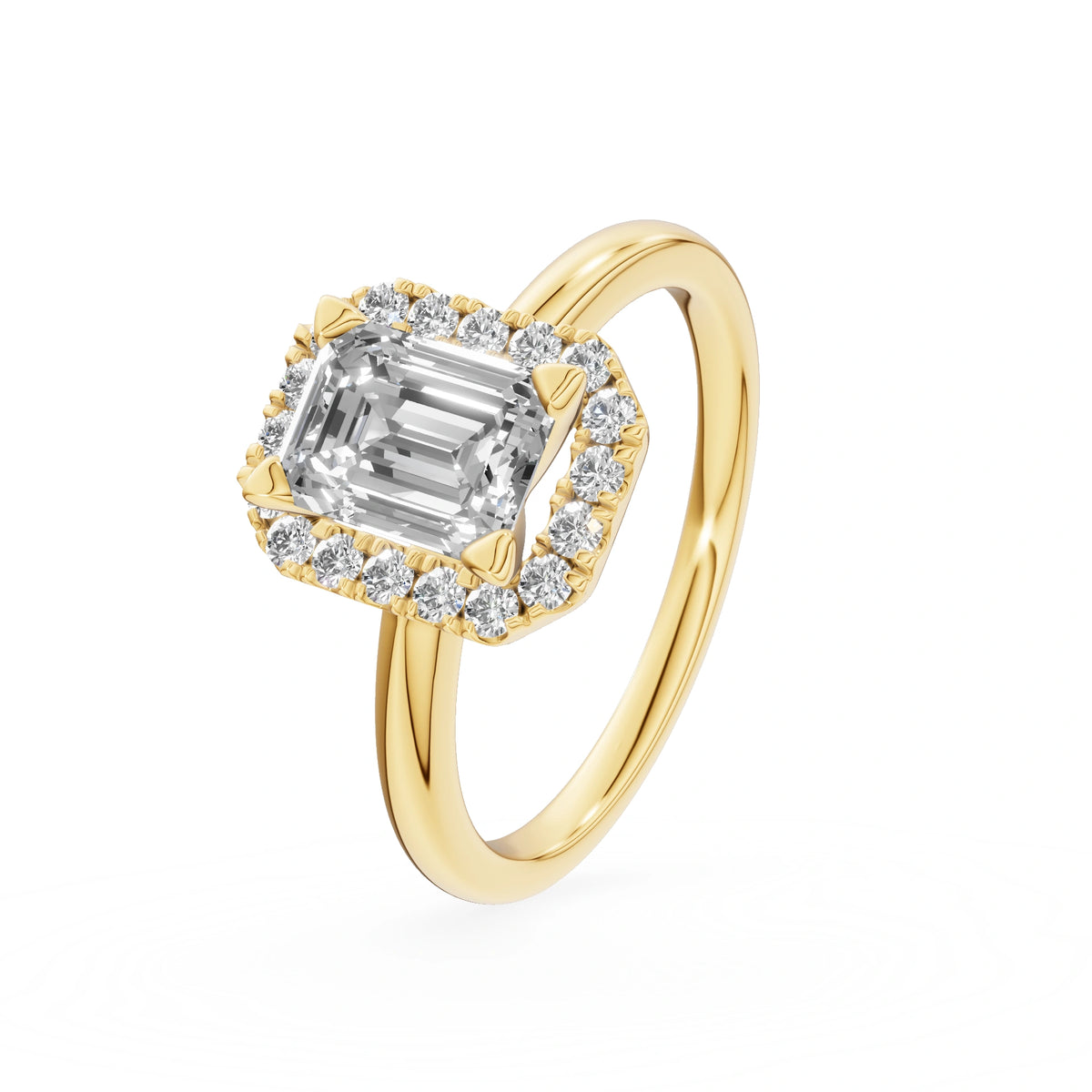 Yellow Gold 14K (585) Engagement Ring - Gremari Seven Aura with 1,00ct Lab Grown Diamond, Emerald Cut