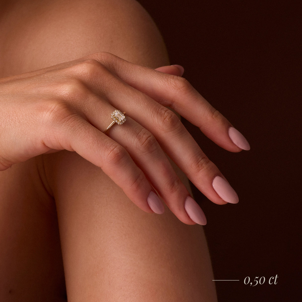 Rose Gold 14K (585) Engagement Ring - Gremari Seven Aura with 0,24ct Diamond, Emerald Cut