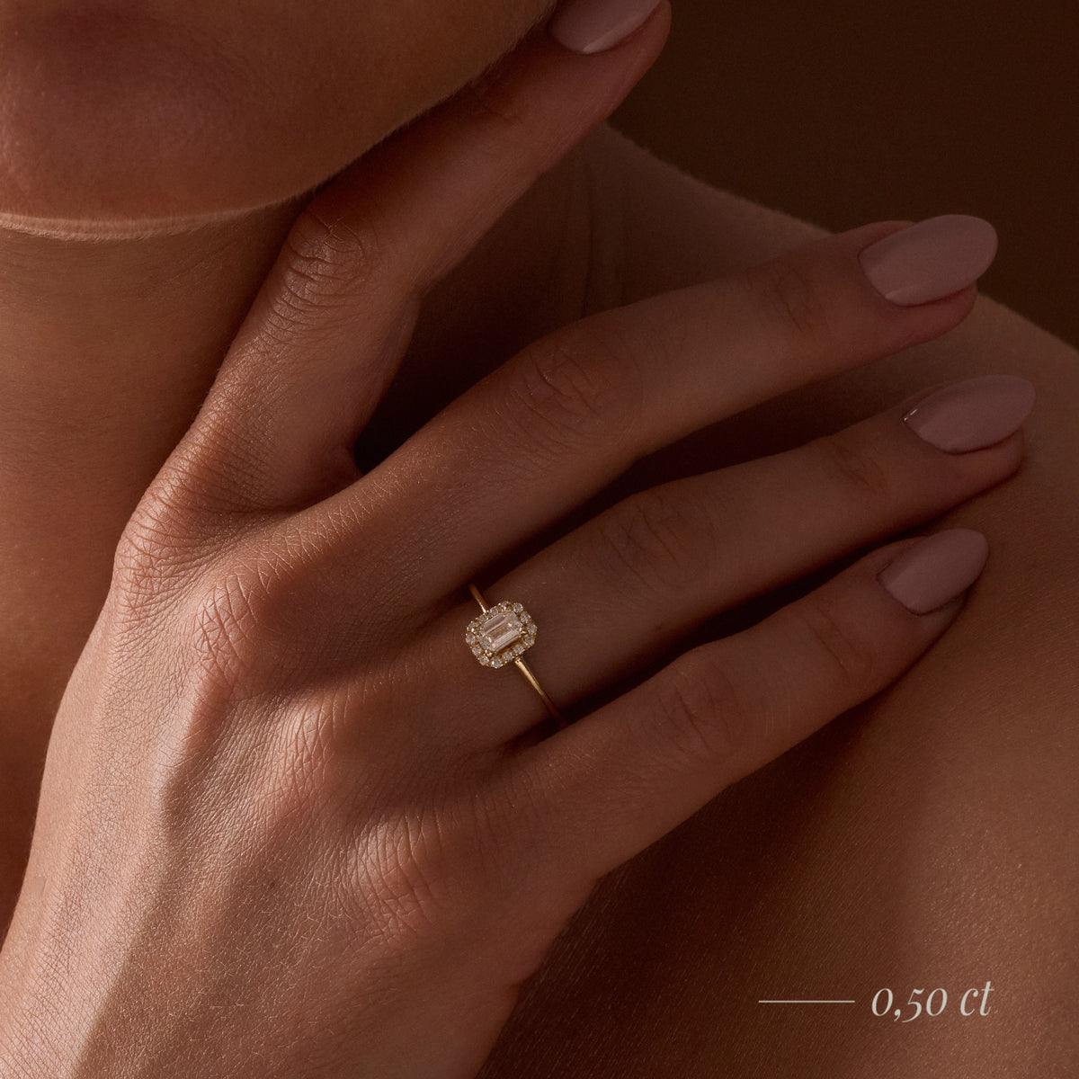 Rose Gold 14K (585) Engagement Ring - Gremari Seven Aura with 0,24ct Diamond, Emerald Cut