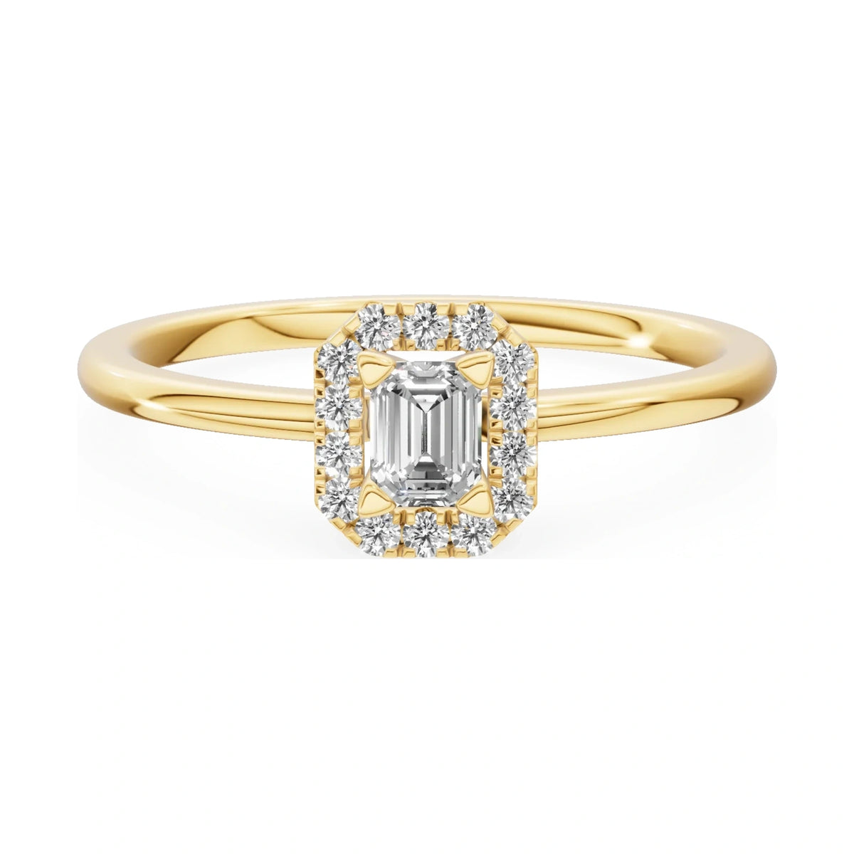 GREMARI Seven Aura 14K yellow gold engagement ring with 0.15 ct emerald-cut natural diamond