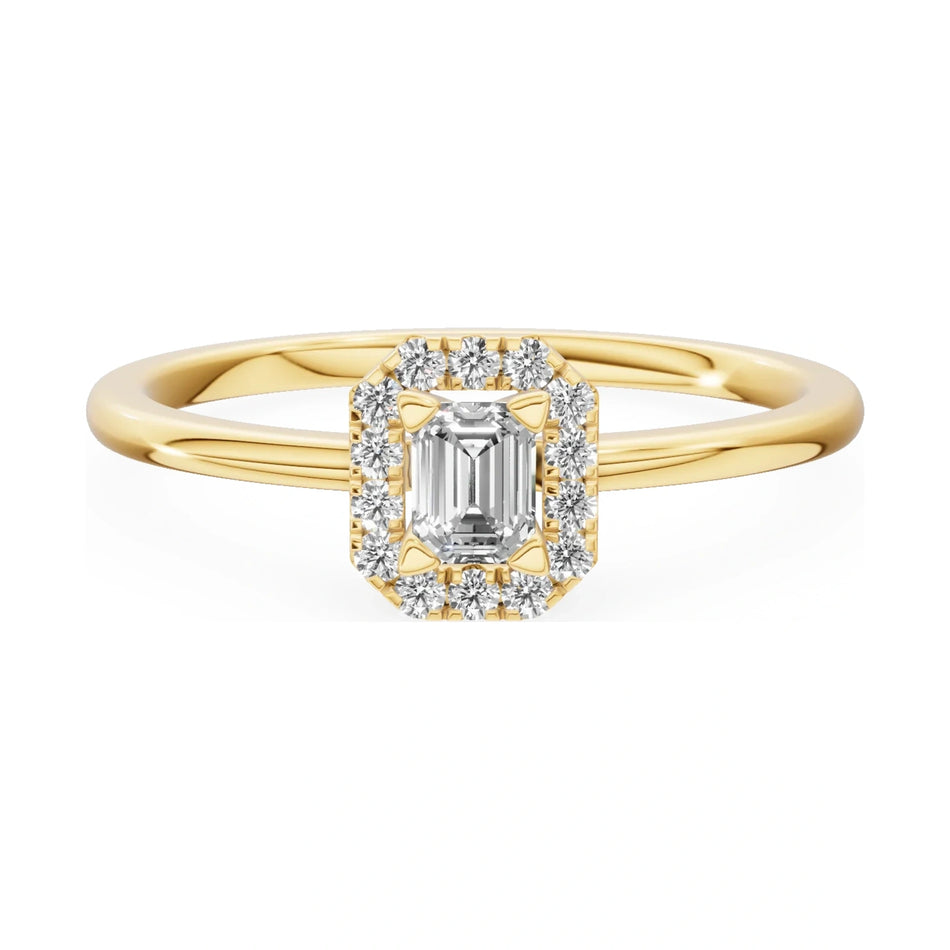GREMARI Seven Aura 14K yellow gold engagement ring with 0.15 ct emerald-cut natural diamond
