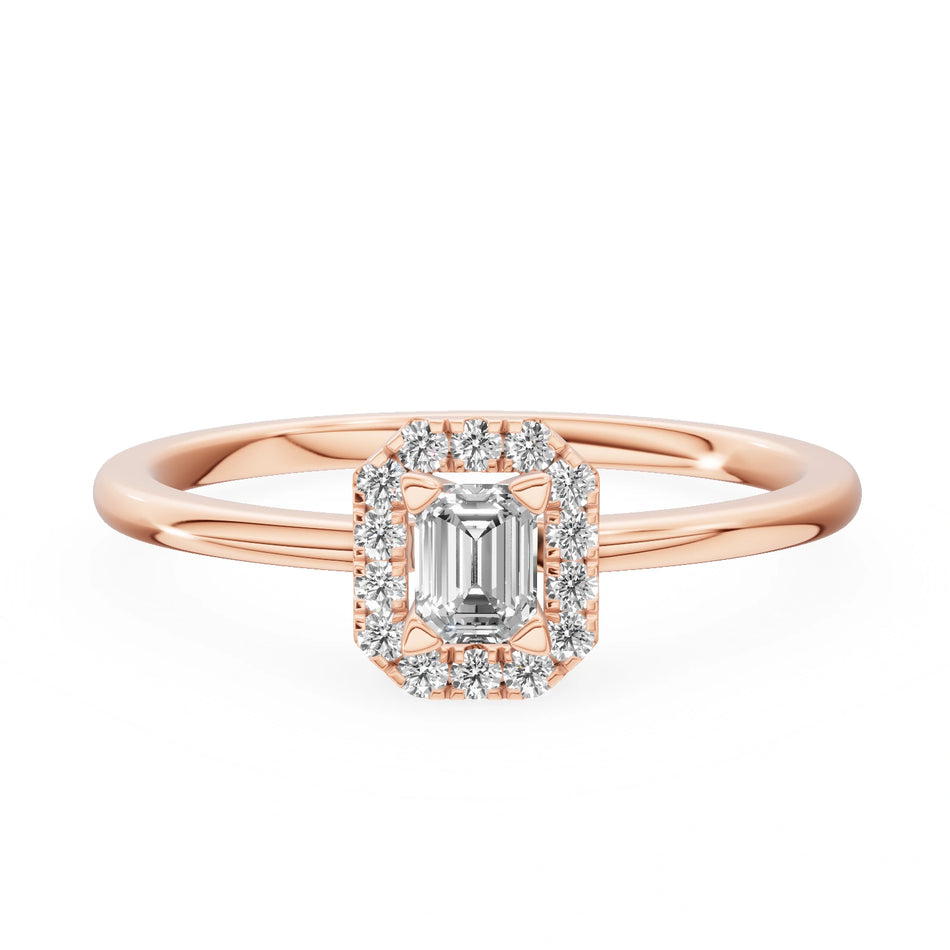 Gremari Seven Aura zásnubní prsten z růžového zlata s 0,15 ct přírodním diamantem – Emerald