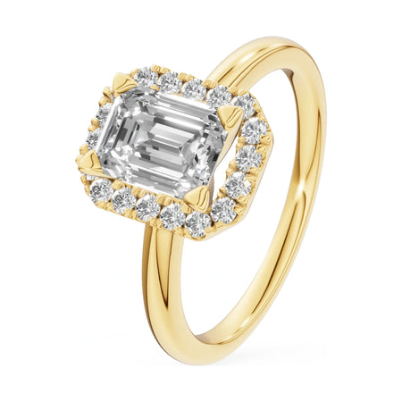 1.00 ct emerald-cut natural diamond GREMARI Seven Aura engagement ring in 14K yellow gold