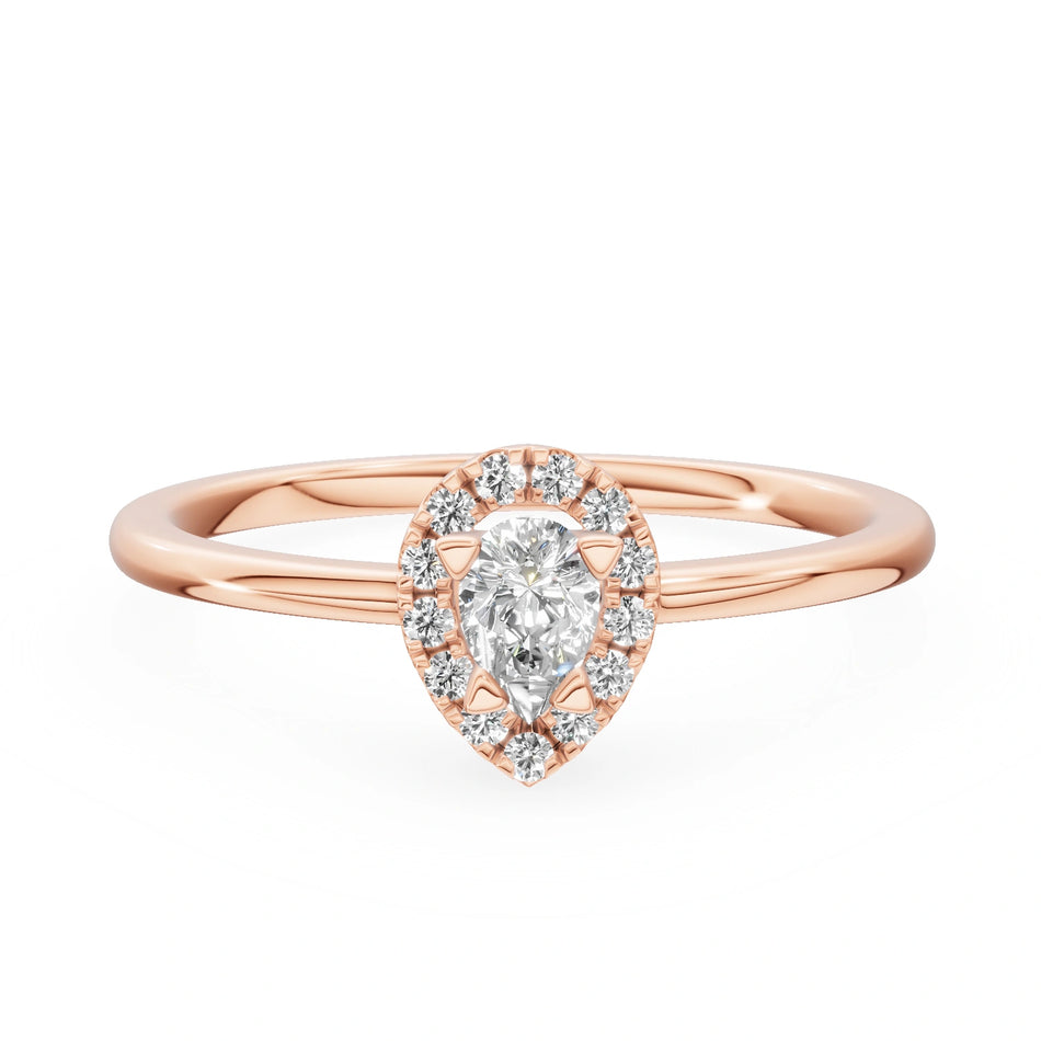 Gremari Seven Aura zásnubní prsten z růžového zlata s 0,15 ct lab-grown diamantem – Pear