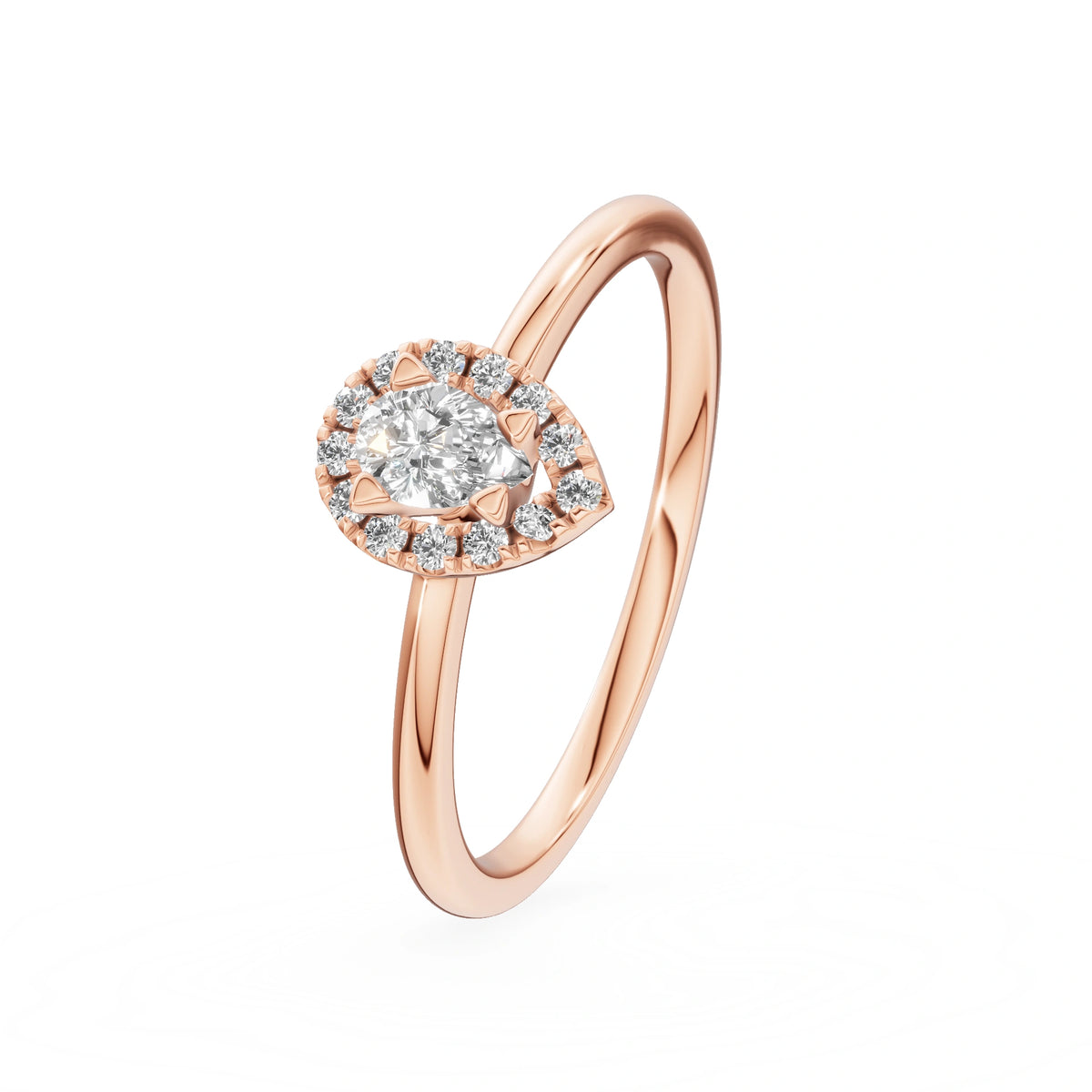 Bague de fiançailles en or rose 14K (585) - Gremari Seven Aura avec diamant cultivé en laboratoire 0,15 ct, taille poire