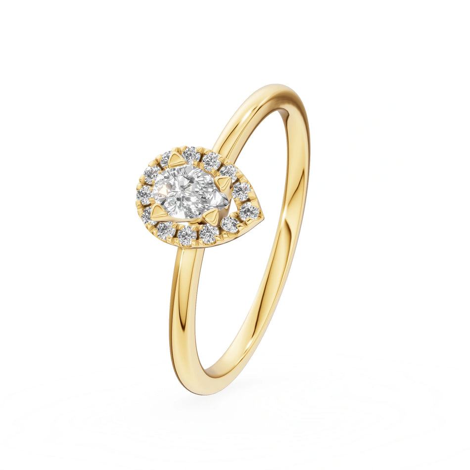 Yellow Gold 14K (585) Engagement Ring - Gremari Seven Aura with 0,15ct Lab Grown Diamond, Pear Cut