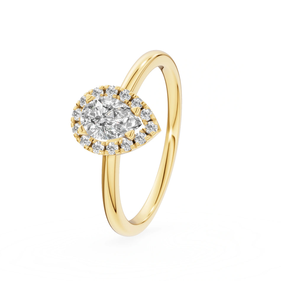 Yellow Gold 14K (585) Engagement Ring - Gremari Seven Aura with 0,30ct Lab Grown Diamond, Pear Cut