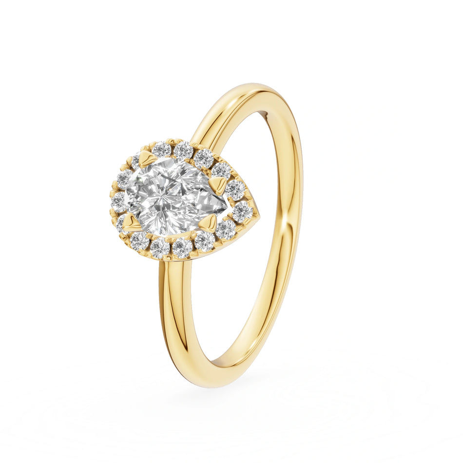 Yellow Gold 14K (585) Engagement Ring - Gremari Seven Aura with 0,50ct Lab Grown Diamond, Pear Cut