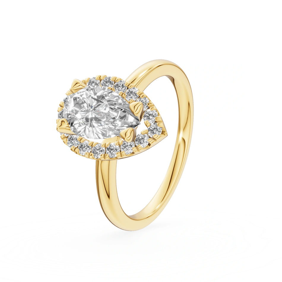 Yellow Gold 14K (585) Engagement Ring - Gremari Seven Aura with 1,00ct Lab Grown Diamond, Pear Cut
