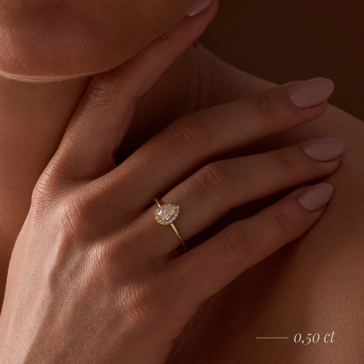 White Gold 14K (585) Engagement Ring - Gremari Seven Aura with 1,00ct Lab Grown Diamond, Pear Cut